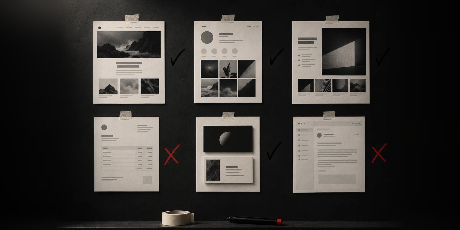Brand touchpoints laid out side by side for comparison