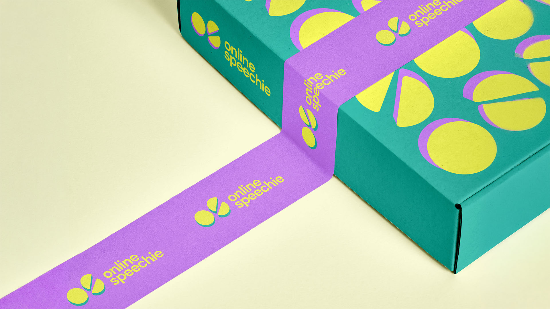 Online Speechie packaging in teal, yellow and purple